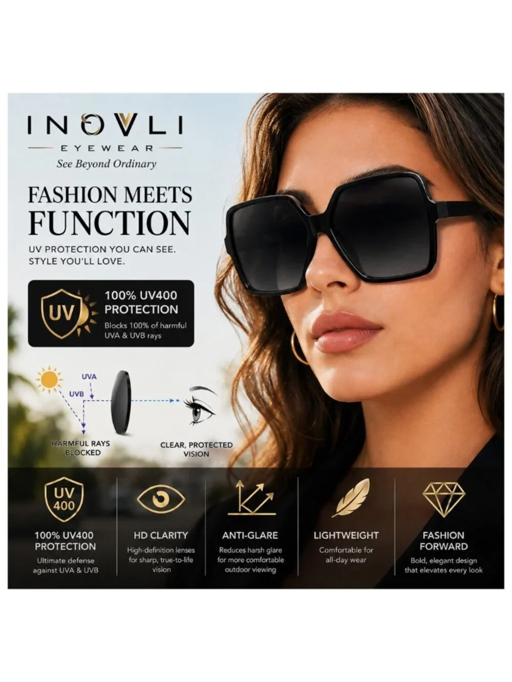 Luxury Oversized Square Designer Style Sunglasses UV400 Fashion Women Shades